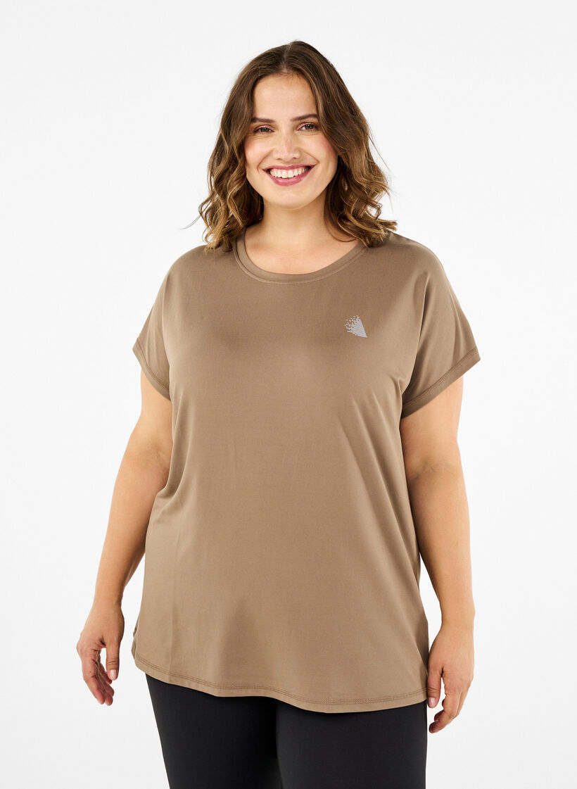 T-shirt de sport uni, Beige, Model image number 0