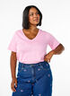 T-shirt basique &agrave; manches courtes avec col en V, Rose, Model image number 0