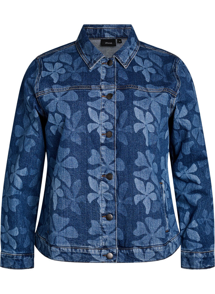 Veste en jean avec imprim&eacute; floral, Bleu, Packshot image number 0