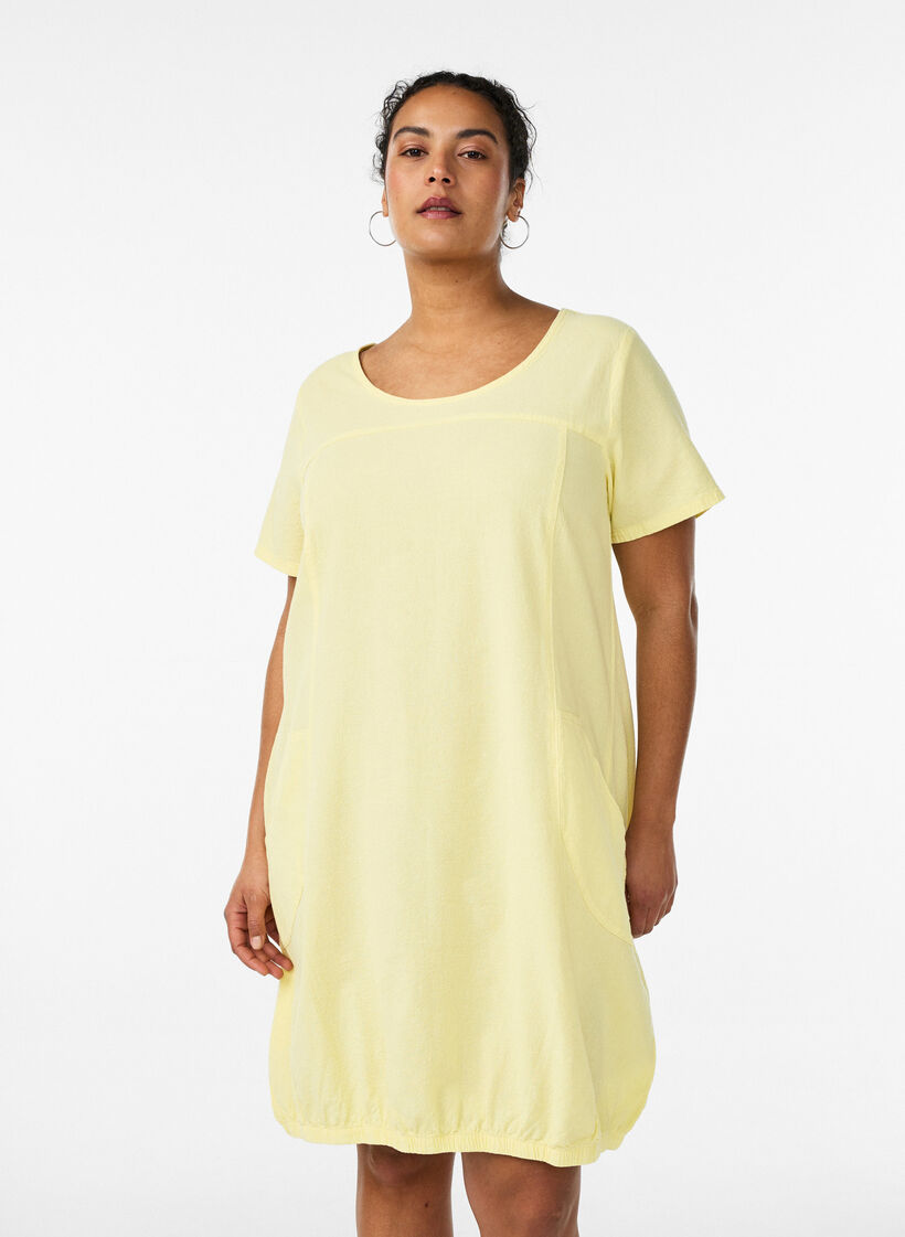 Robe en coton &agrave; manches courtes, Jaune clair, Model image number 0
