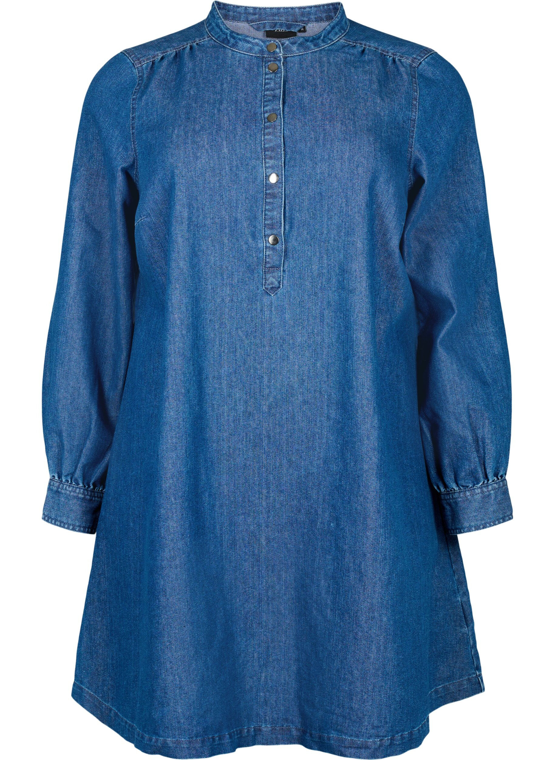 Zizzi Robe en jean &agrave; manches longues, Blue denim, Packshot image number 0