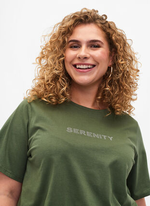 T-shirt en coton biologique avec texte, Thyme SERENITY, Model image number 2