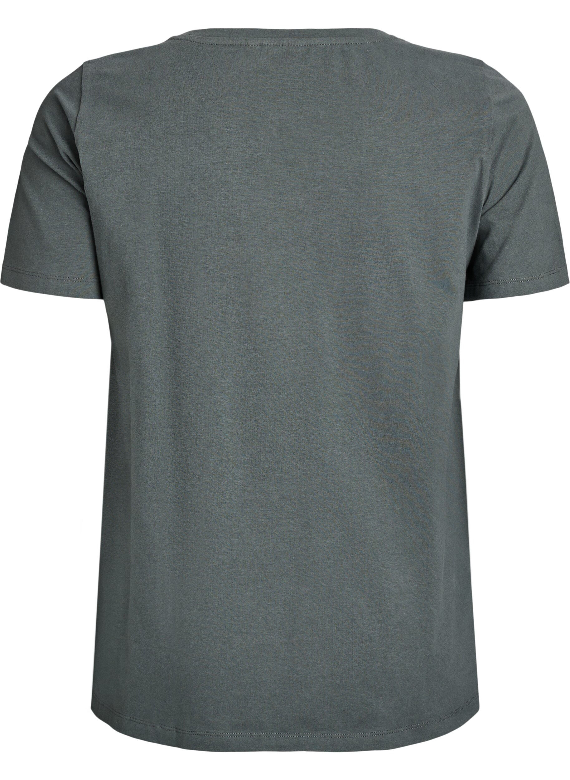Zizzi T-shirt basic uni en coton, Vert fonc&eacute;, Packshot image number 1