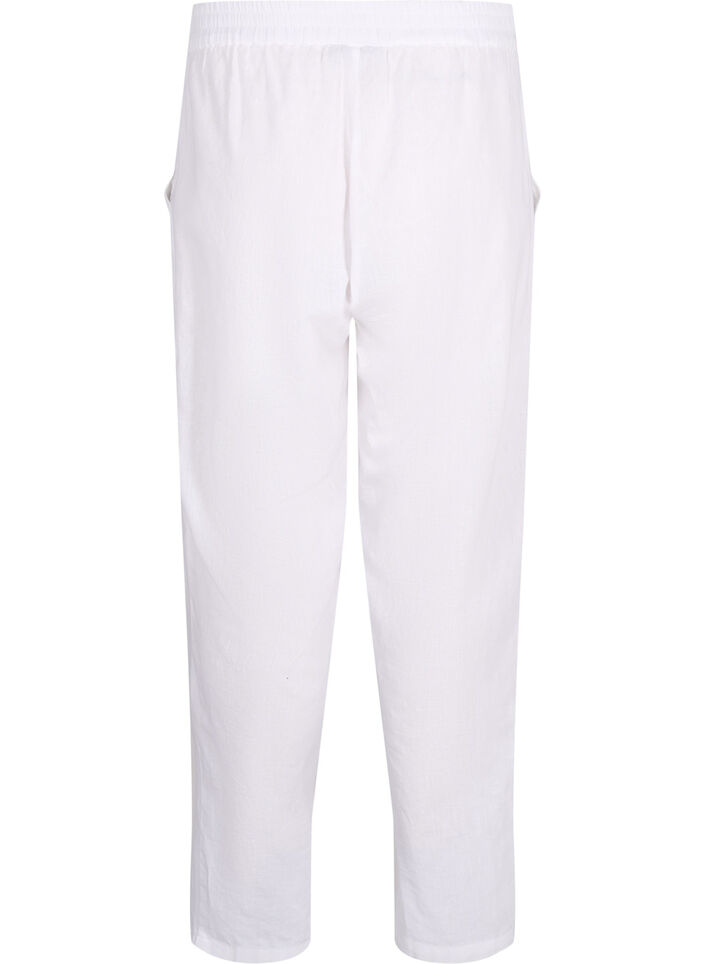 Pantalon en coton uni avec du lin, Bright White, Packshot image number 1