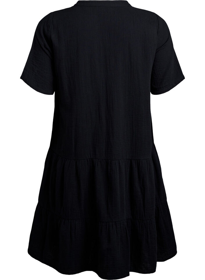 Robe courte &eacute;vas&eacute;e en mousseline de coton, Noir, Packshot image number 1