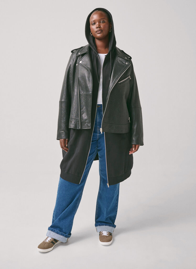 Long cardigan en coton &agrave; capuche, Noir, Image image number 0