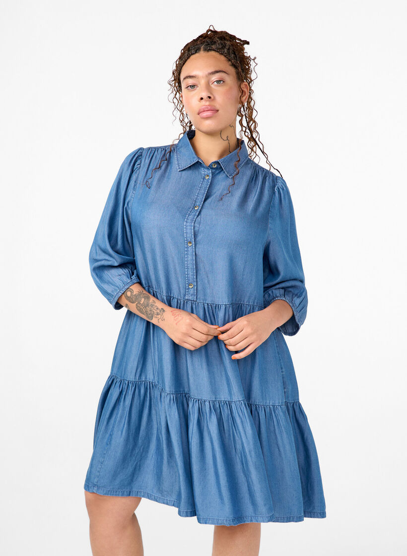 Robe en jean en TENCEL™ Lyocell avec manches 3/4, Blue Denim, Model image number 0