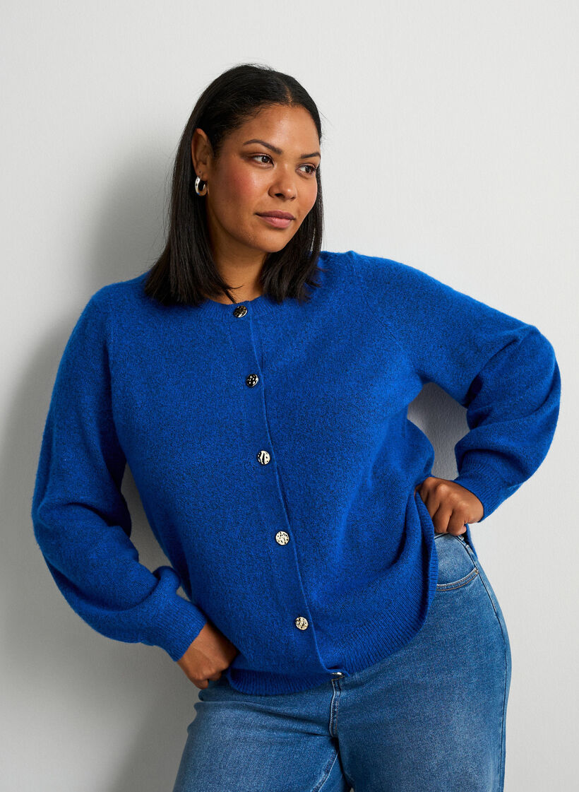 Cardigan en maille douce avec boutons dor&eacute;s, Turquoise, Model image number 0