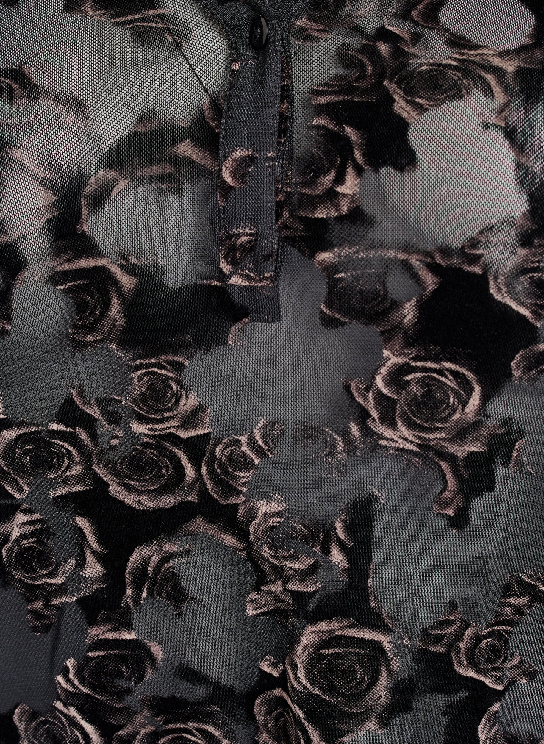 Zizzi Blouse en maille avec des roses en velours et des manches 3/4, Noir, Packshot image number 2