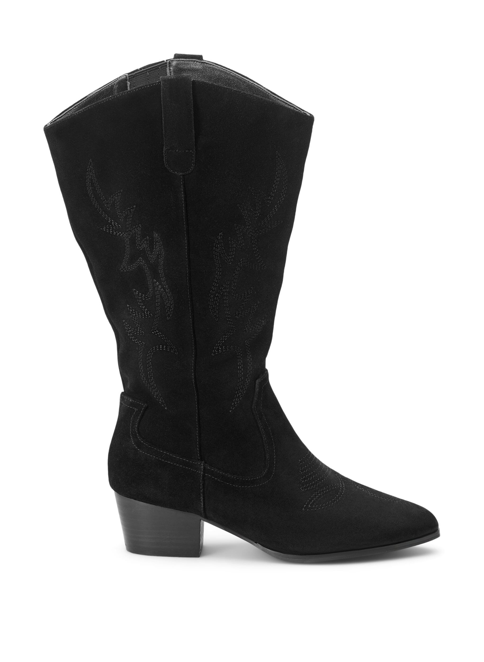 Zizzi Large &ndash; Bottes de cowboy en daim, Black, Packshot image number 0
