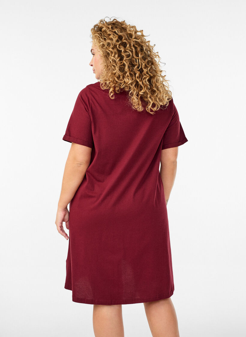 Chemise de nuit &agrave; manches courtes en coton biologique, Bordeaux, Model image number 2