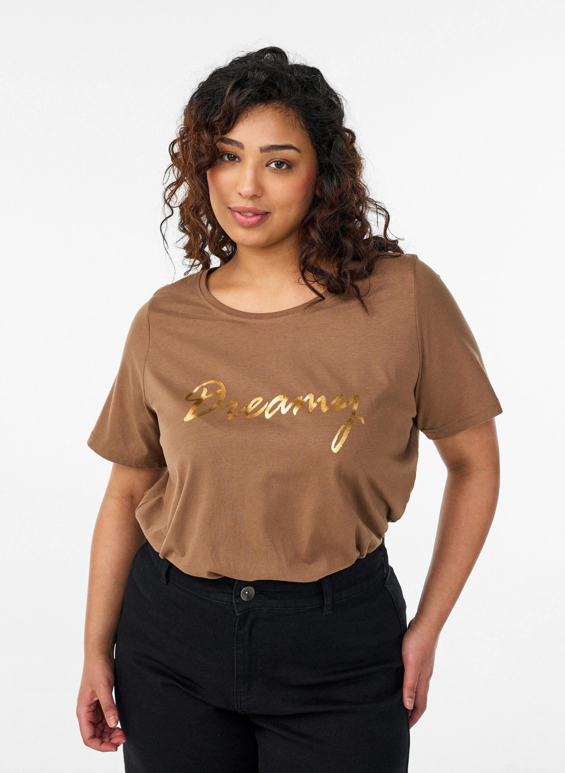 T-shirt imprim&eacute;, Marron, Model
