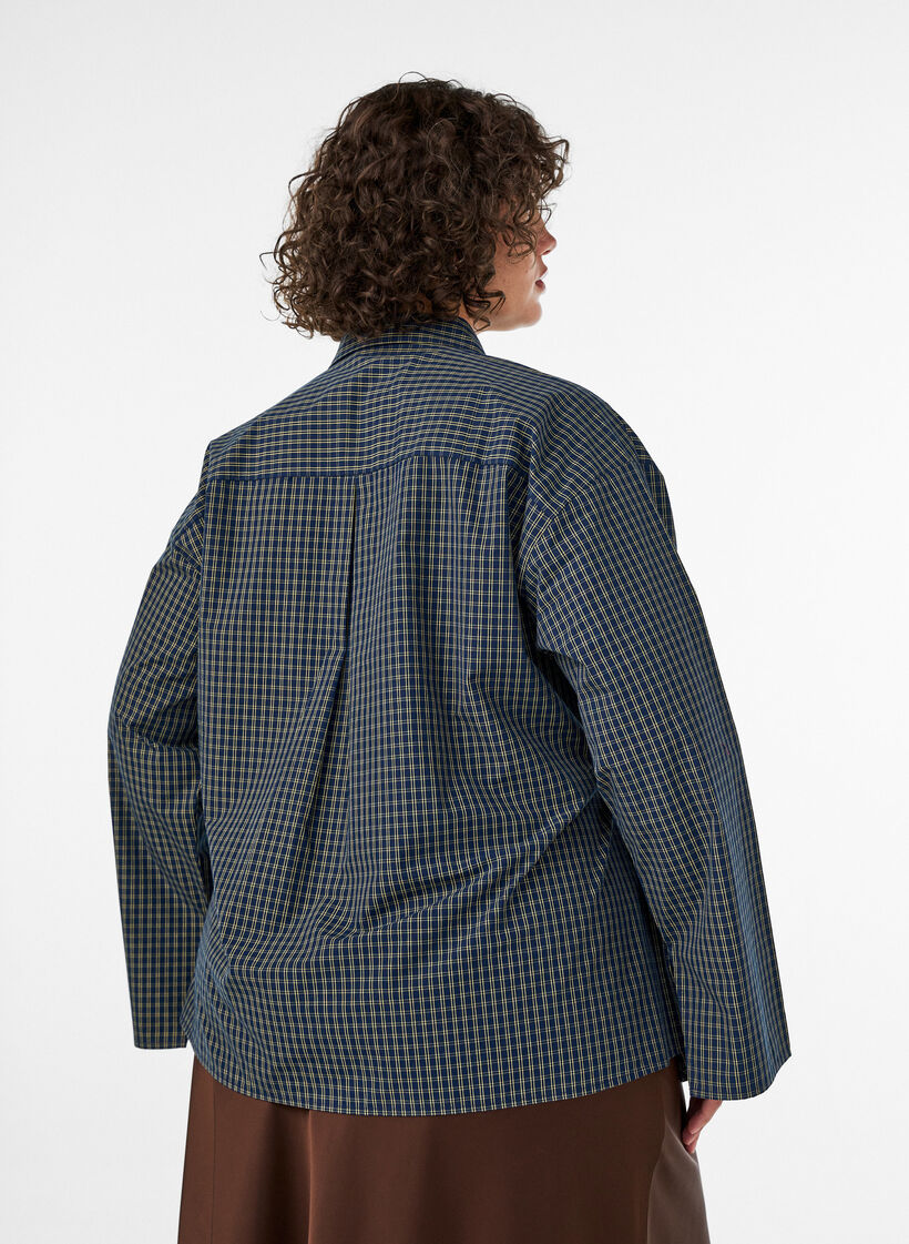 Chemise en coton &agrave; carreaux avec boutonnage dissimul&eacute;, Bleu, Model image number 2