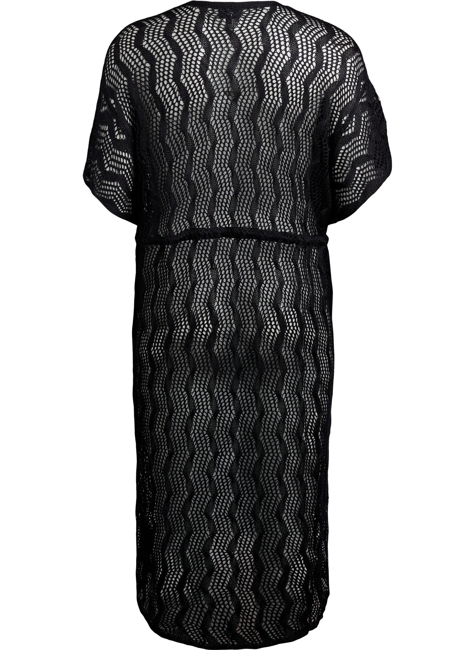 Zizzi Kimono de plage avec ceinture &agrave; n&oelig;ud, Noir, Packshot image number 1