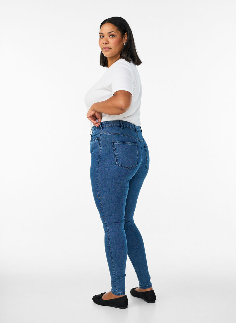 Jean Amy taille haute coupe super slim, Bleu, Model image number 1