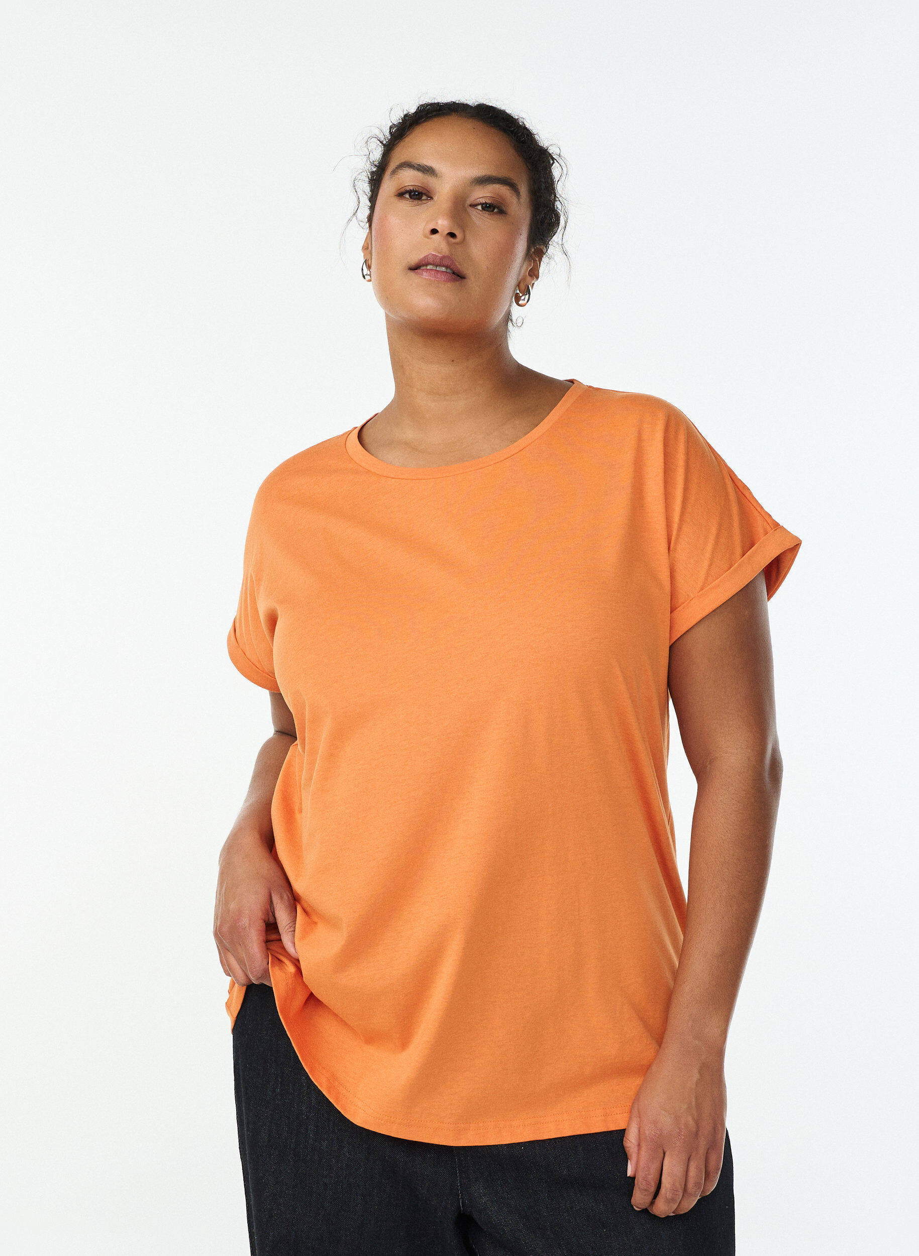 Zizzi T-shirt &agrave; manches courtes en coton m&eacute;lang&eacute;, Orange, Model image number 0