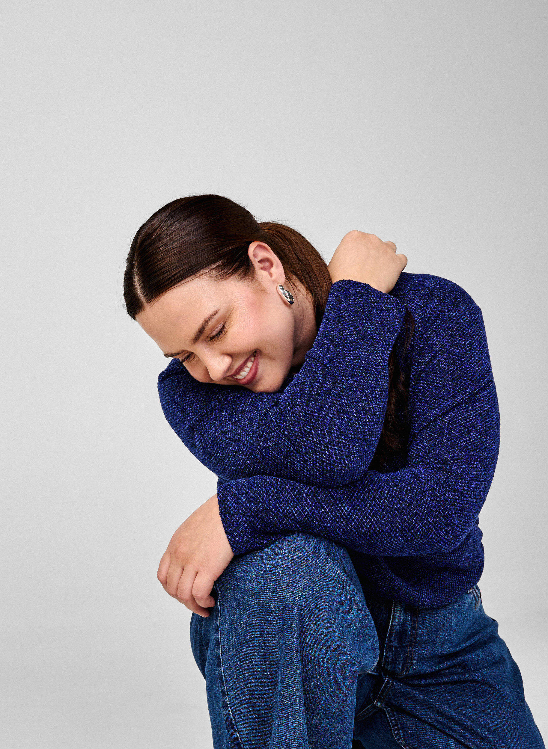 Zizzi Chemisier en m&eacute;lange avec col rond et manches longues, Sodalite Blue, Image image number 0