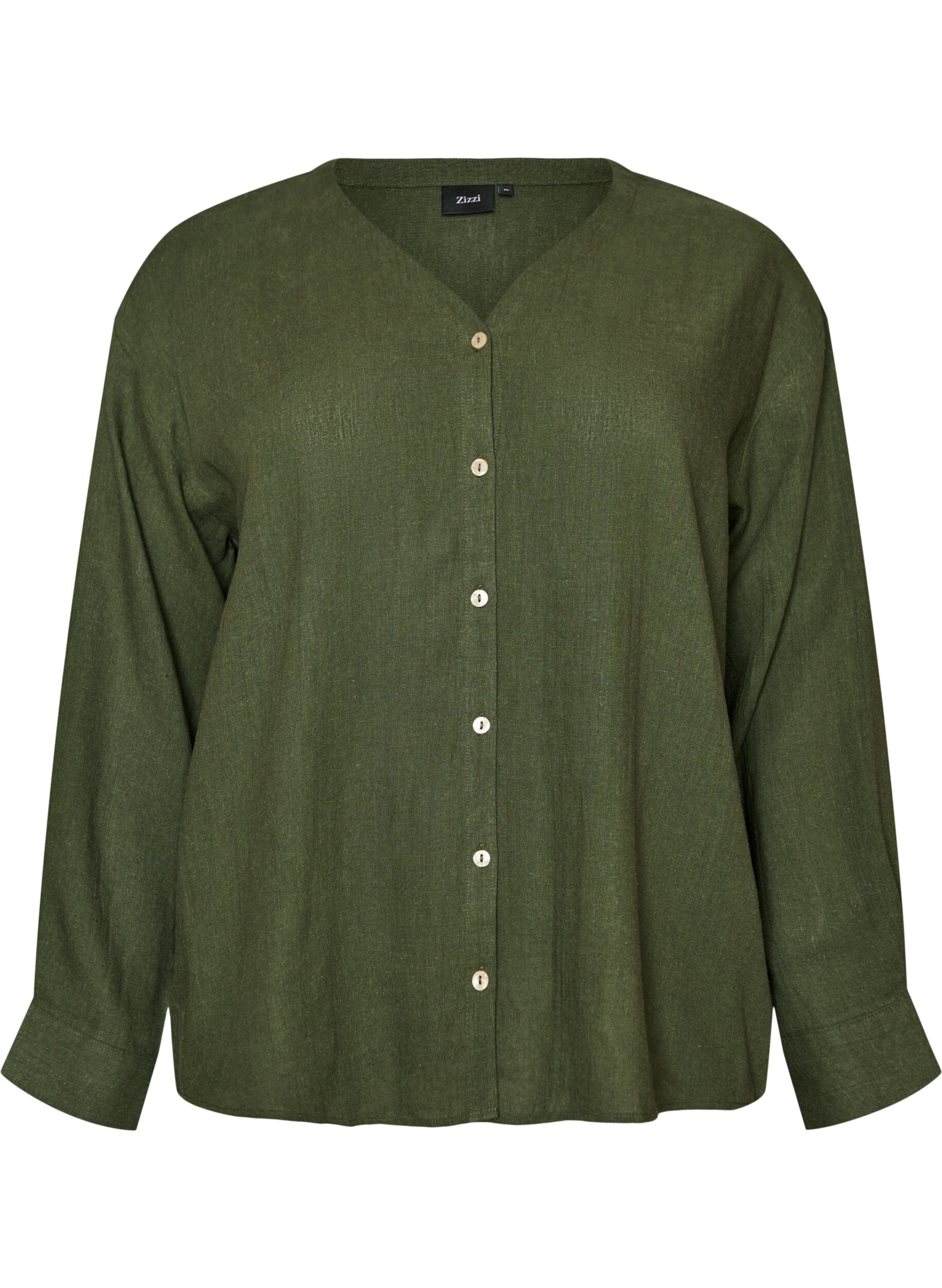 Zizzi Blouse en lin et viscose avec col en V, Vert, Packshot image number 0