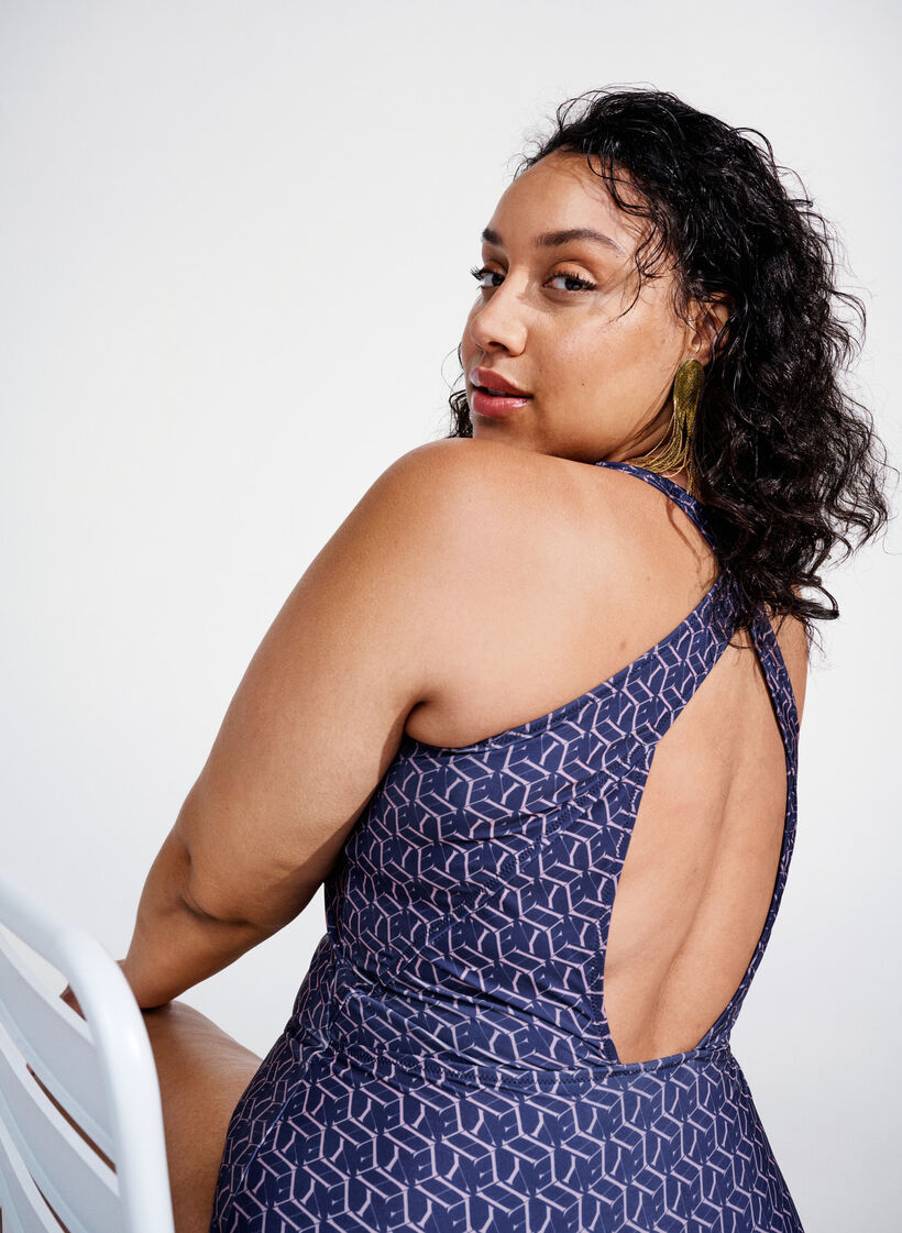 Maillot de bain avec imprimé et dos croisé, Text Print, Image image number 1