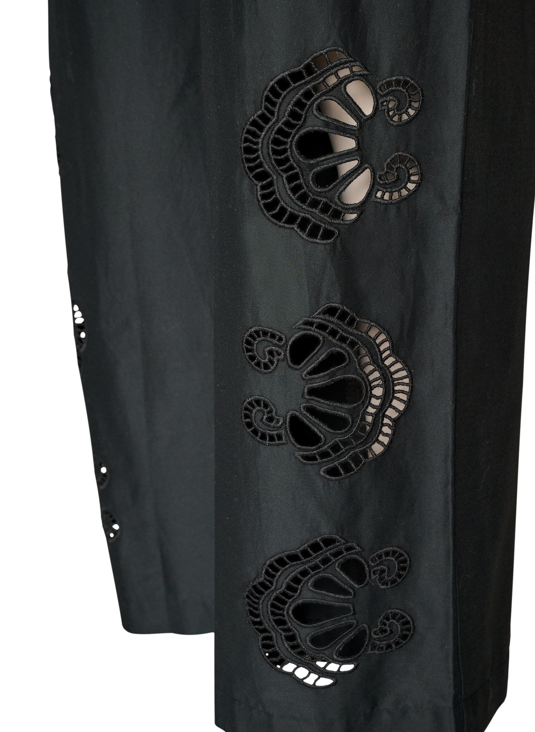 ZizziPantalon en coton avec des d&eacute;coupes brod&eacute;es, Noir, Packshot image number 3