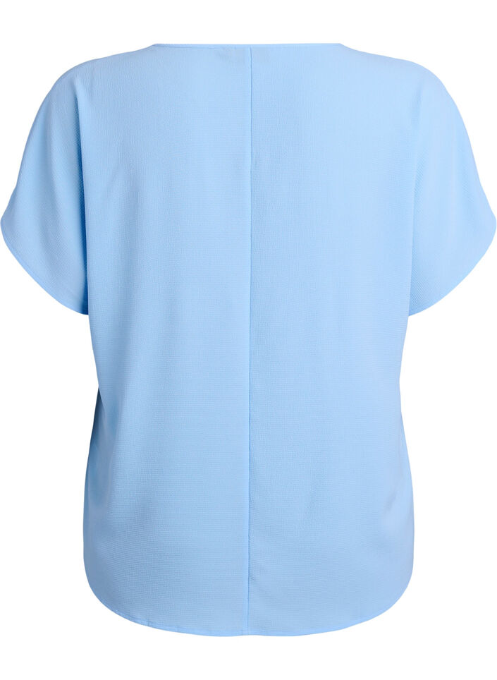 Blouse &agrave; manches courtes et encolure ronde, Bleu, Packshot image number 1