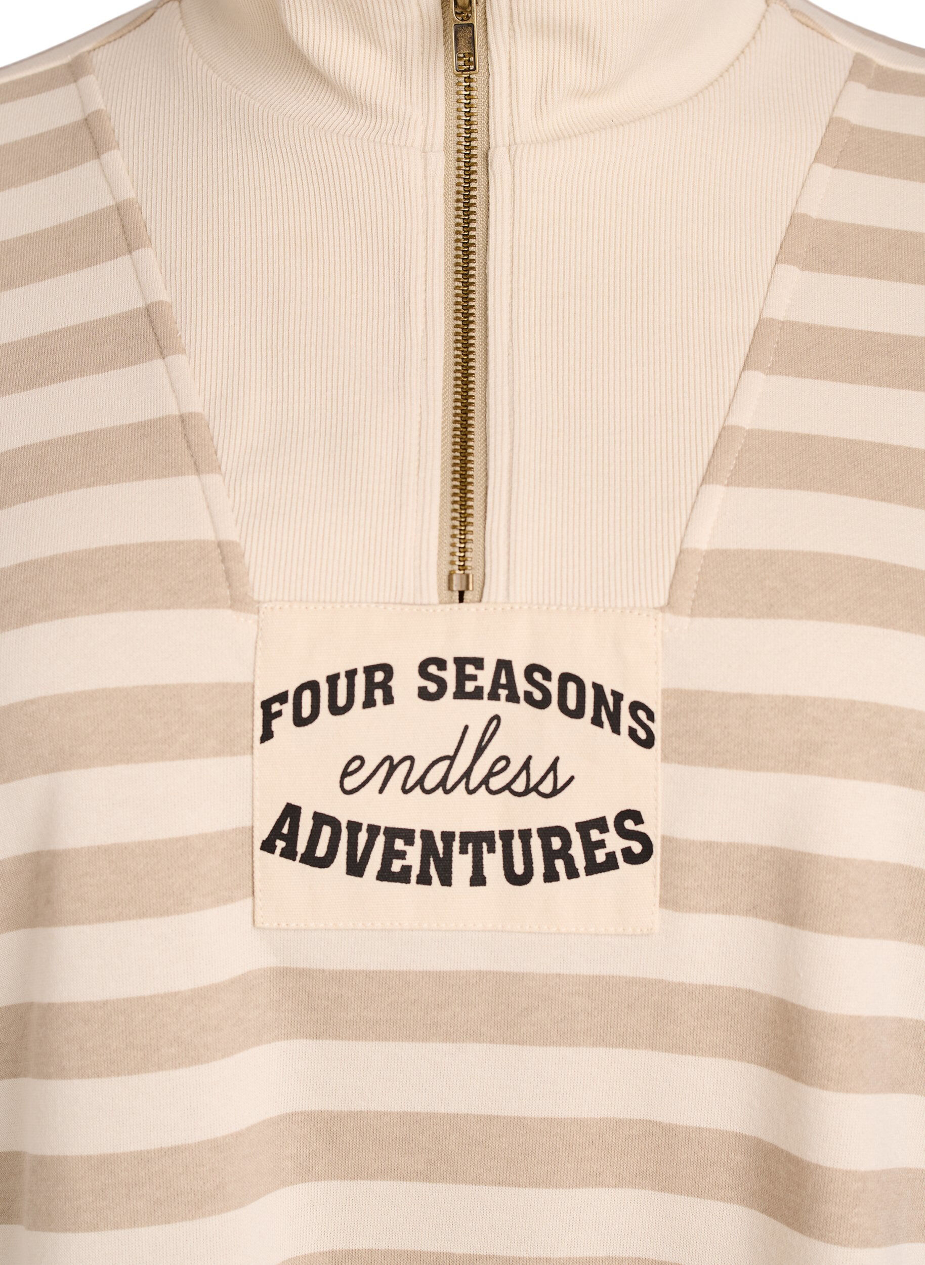 Zizzi Sweatshirt &agrave; rayures avec col montant et zip, Beige, Packshot image number 2