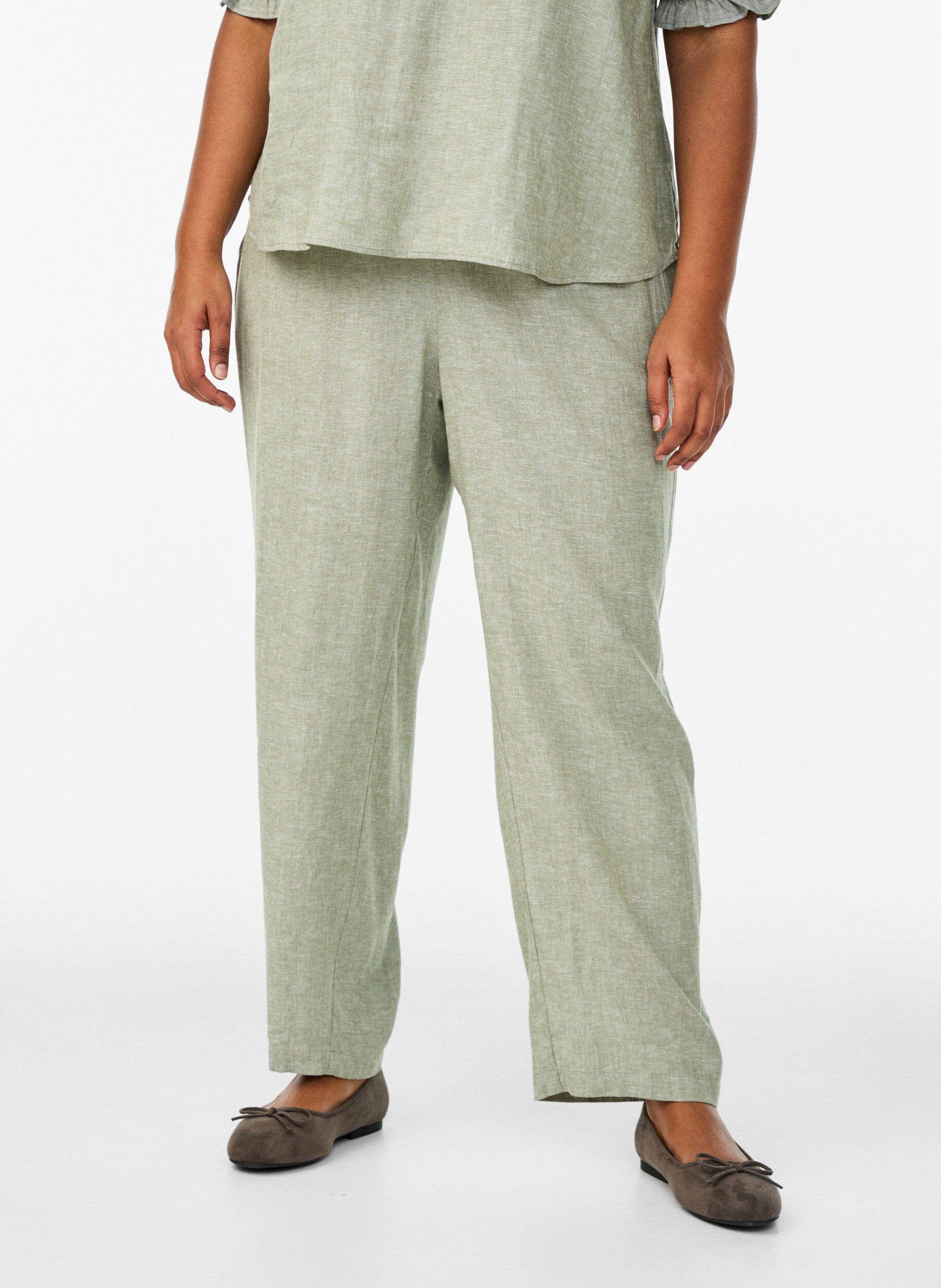 ZizziPantalon ample en lin et viscose, Vert, Model image number 3