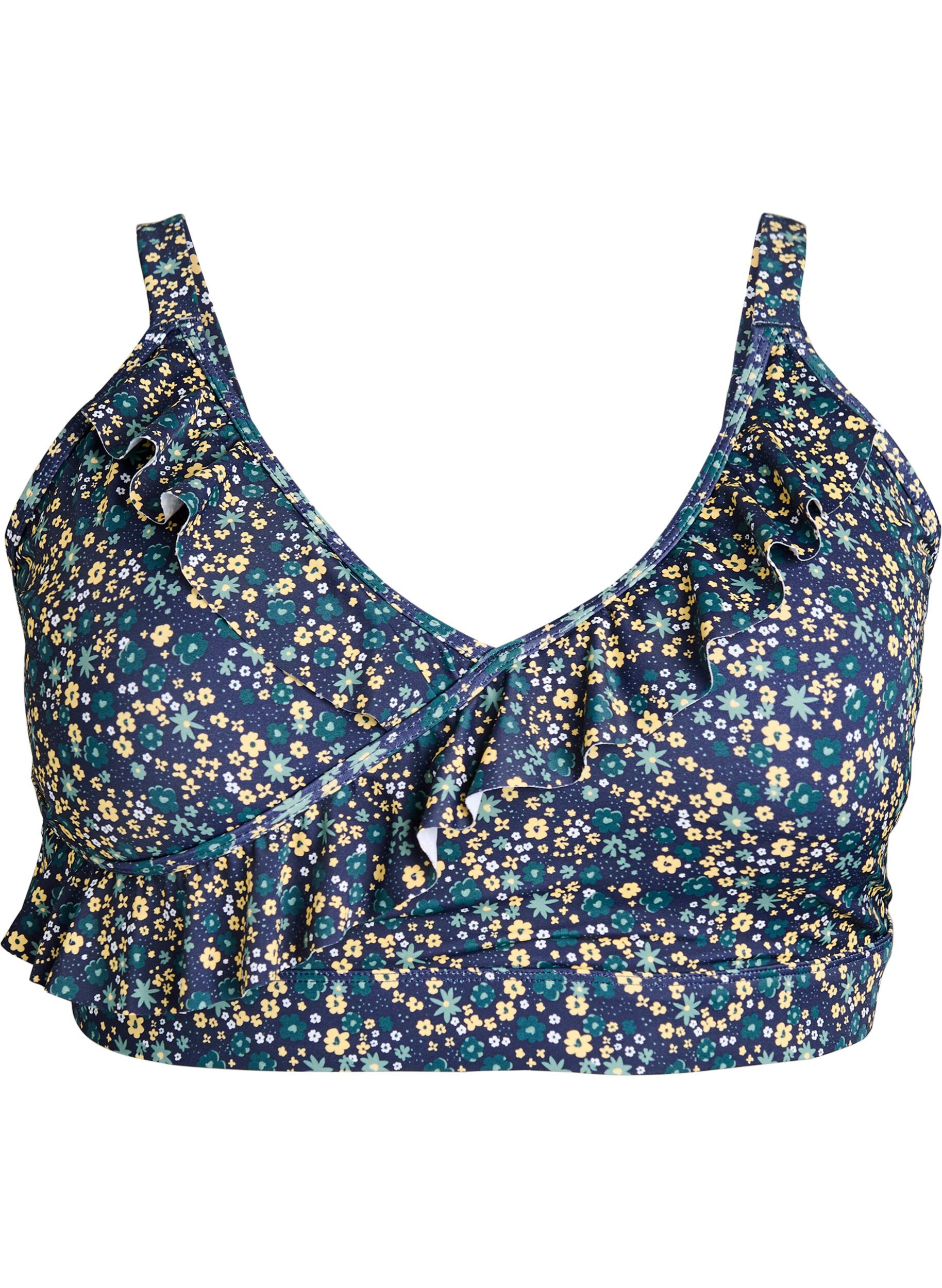 Haut de bikini &agrave; fleurs et &agrave; d&eacute;tails de jabot