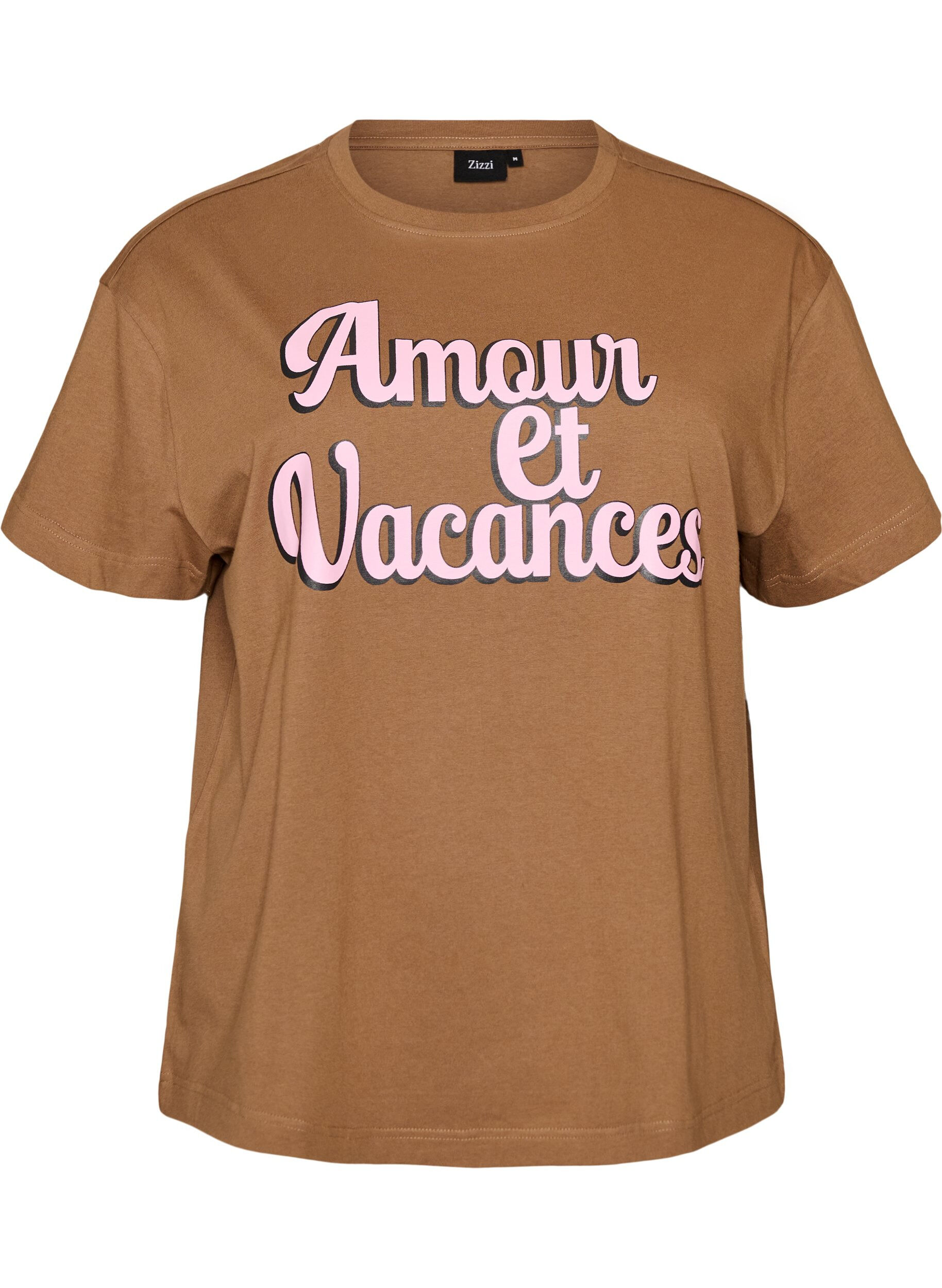 ZizziT-shirt en 100% coton avec manches courtes et imprim&eacute;, Marron, Packshot image number 0