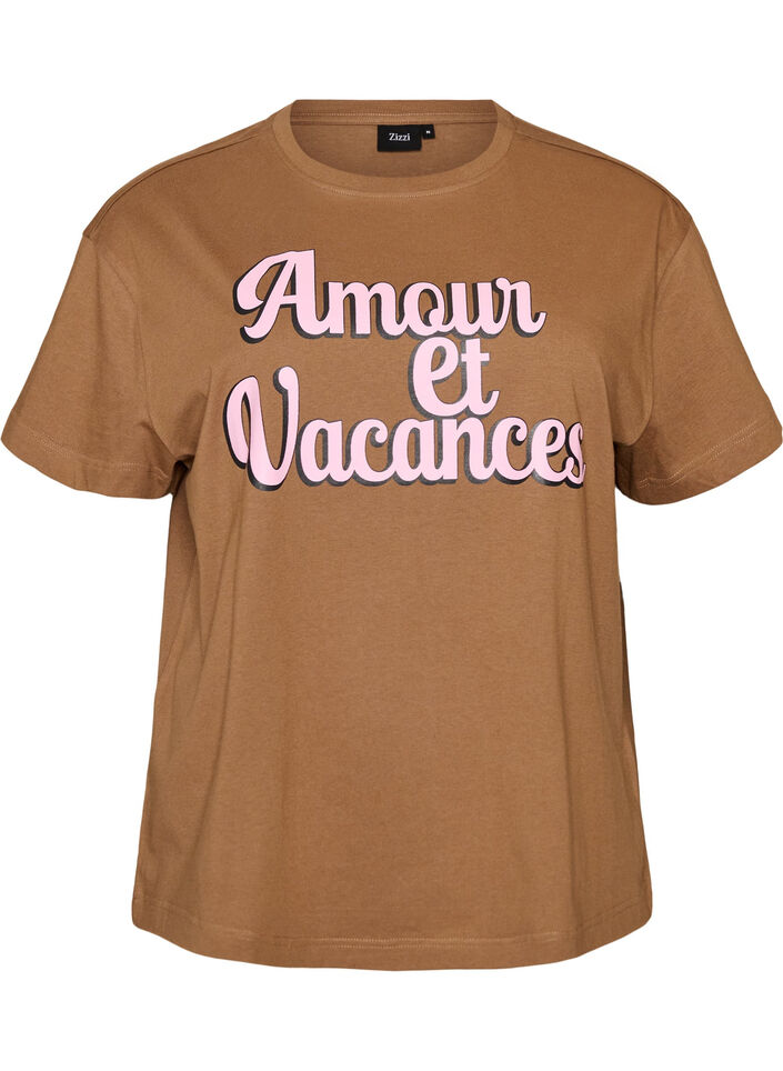 T-shirt en 100% coton avec manches courtes et imprim&eacute;, Marron, Packshot image number 0
