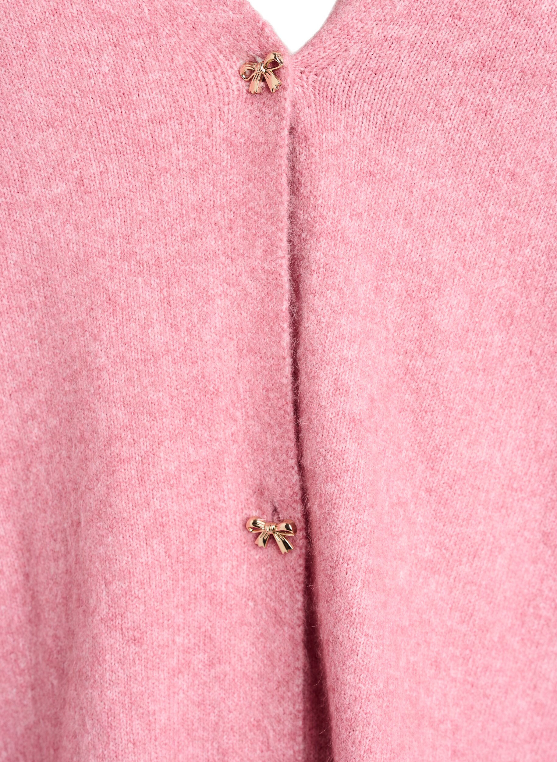 Zizzi Gilet en maille avec laine et boutons n&oelig;ud, Rose poudr&eacute;e, Packshot image number 2