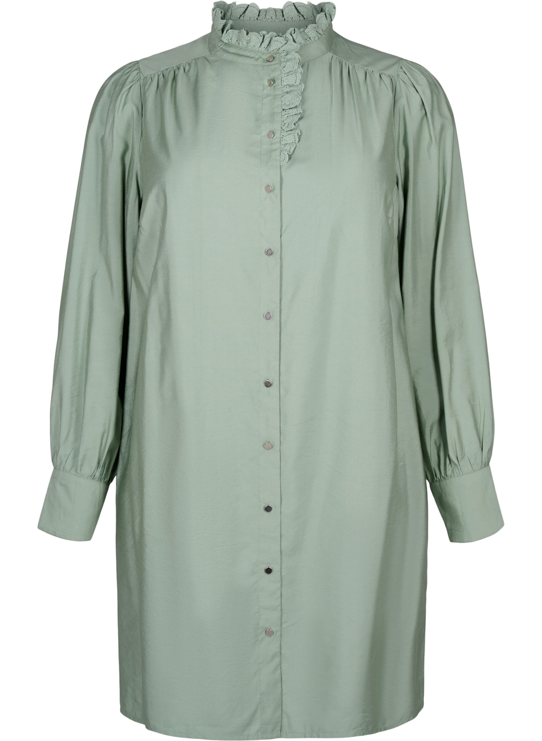 Zizzi Robe chemise en viscose avec volants, Vert clair, Packshot image number 0