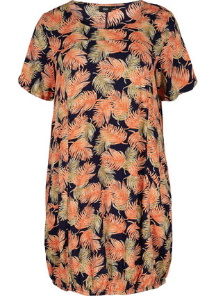 Robe en viscose à manches courtes avec imprimé, Orange Leaf, Packshot image number 0