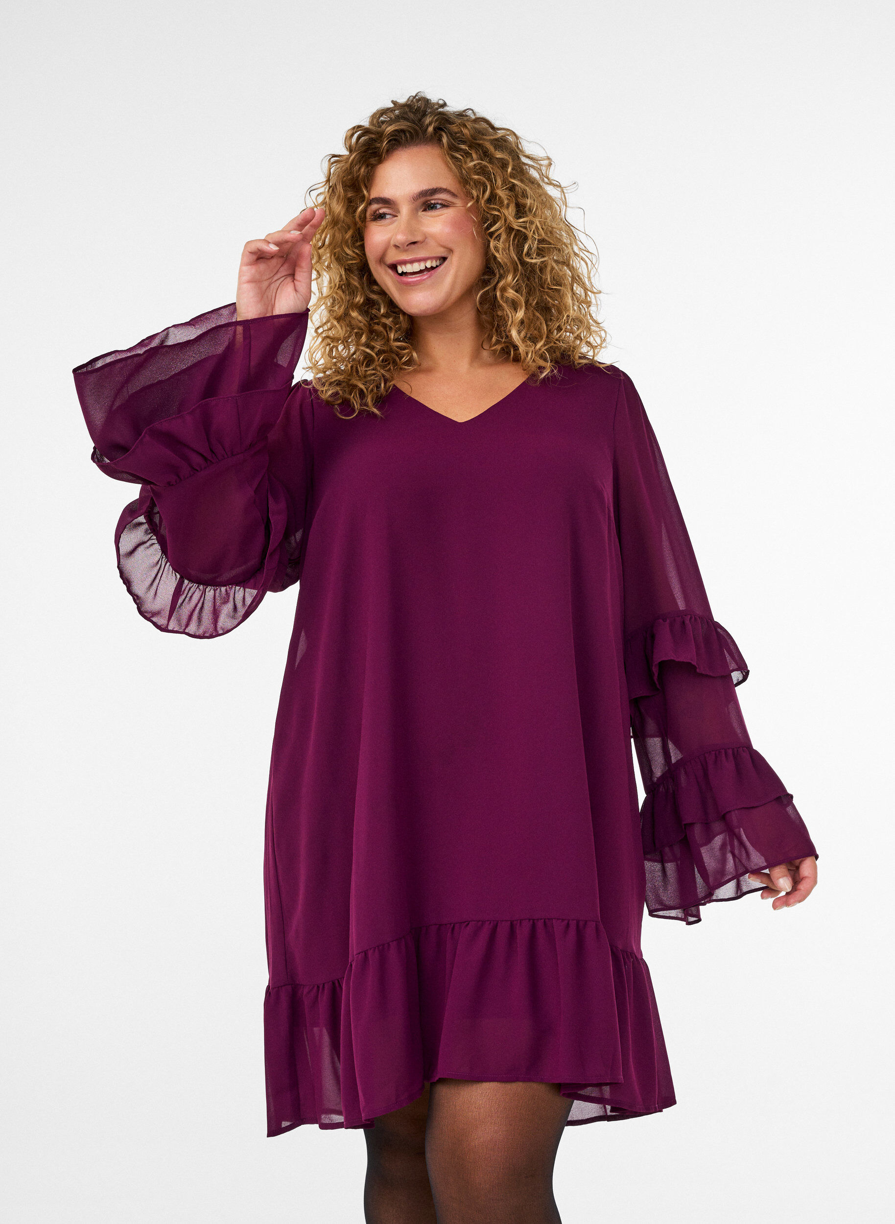 ZizziRobe courte avec manches transparentes &agrave; volants, Violet, Model image number 3