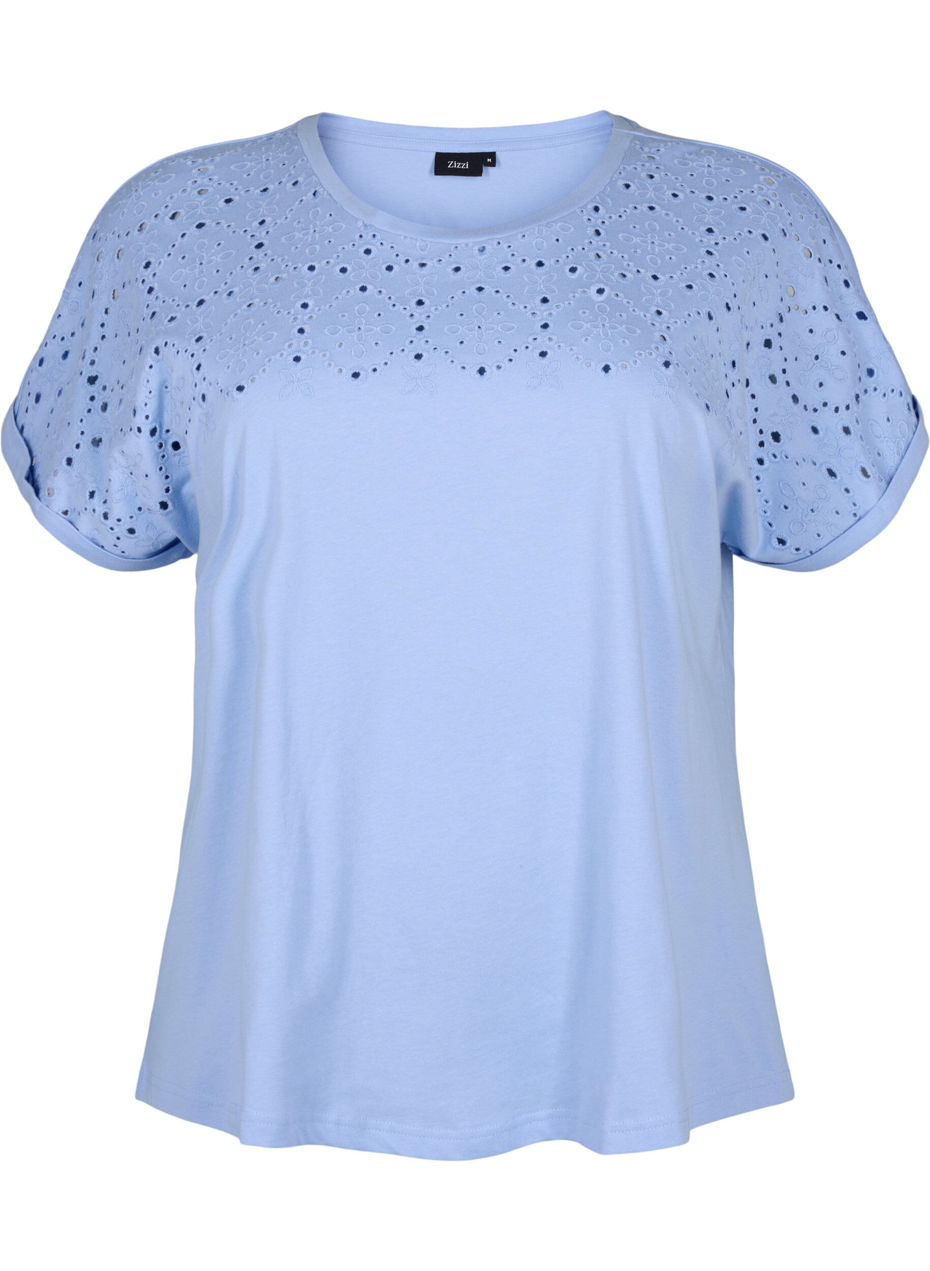 Zizzi T-shirt en coton biologique avec broderie anglaise, Serenity, Packshot image number 0