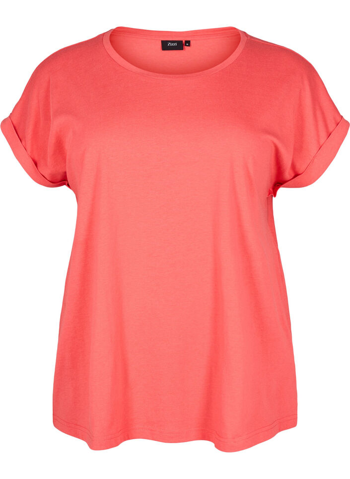T-shirt &agrave; manches courtes en m&eacute;lange de coton, Rouge, Packshot image number 0