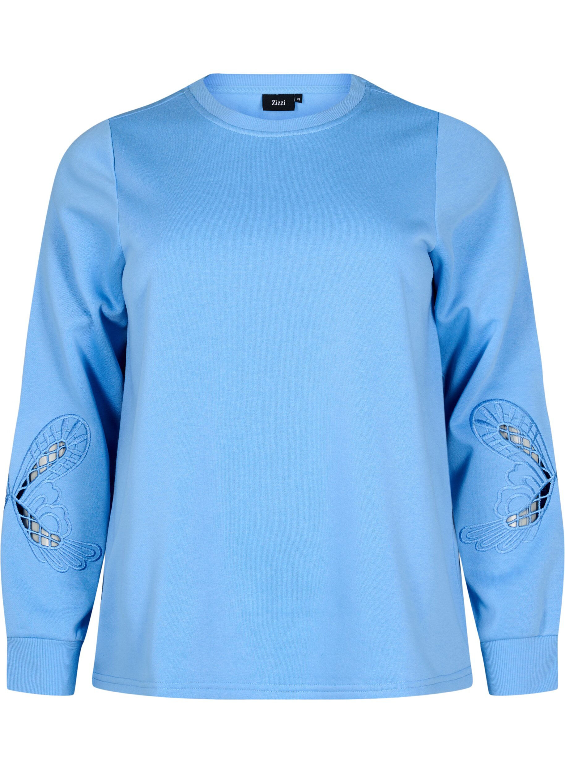 Zizzi Sweatshirt avec d&eacute;coupes &agrave; motifs brod&eacute;s, Della Robbia Blue, Packshot image number 0
