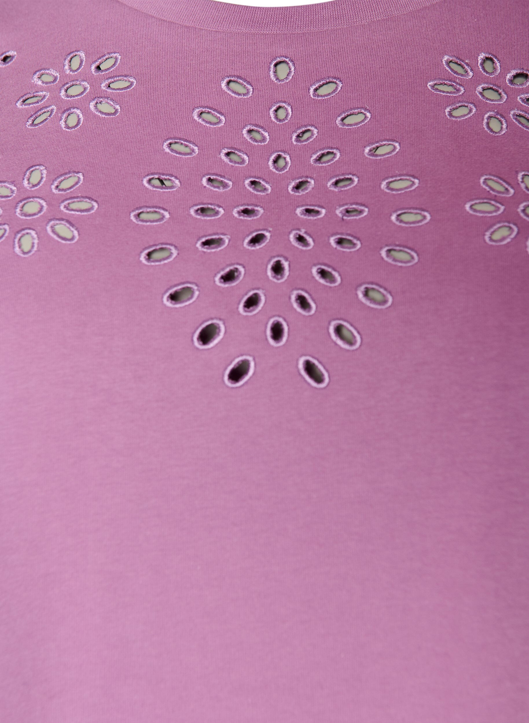ZizziT-shirt en coton biologique avec broderie ajour&eacute;e, Violet, Packshot image number 2