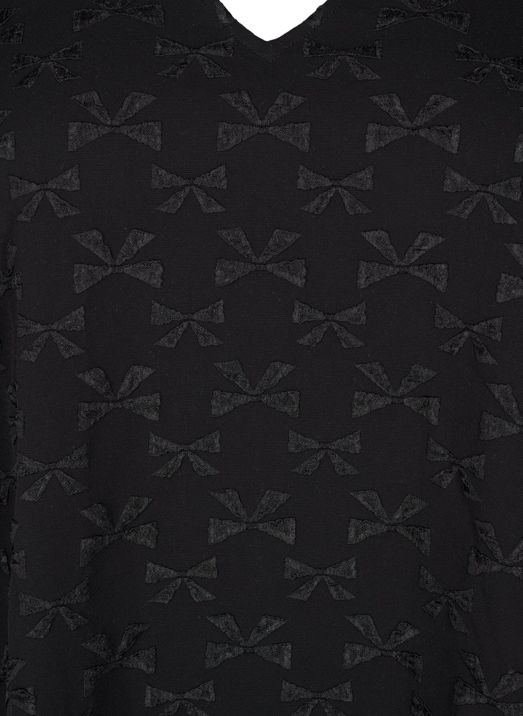 Zizzi Robe jacquard courte avec des n&oelig;uds, Black W. Bow, Packshot image number 2