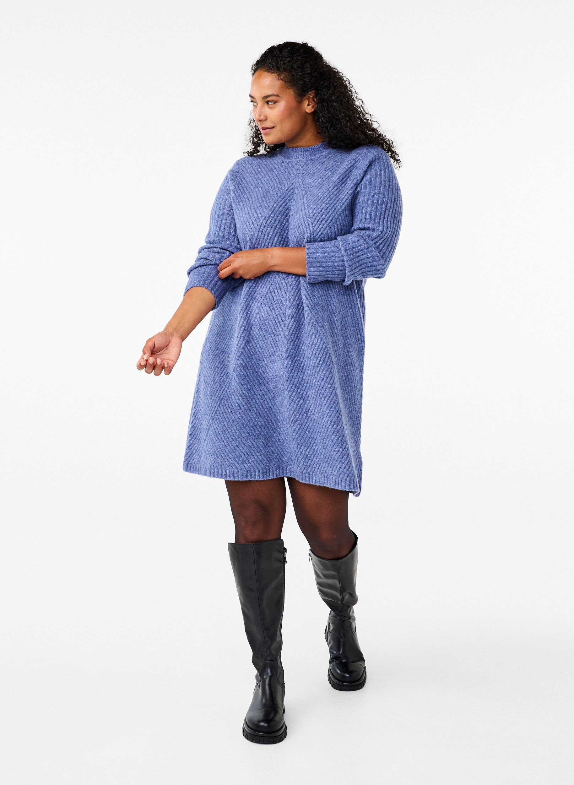 Zizzi Robe courte c&ocirc;tel&eacute;e &agrave; col rond, Grey Blue Mel., Model image number 3