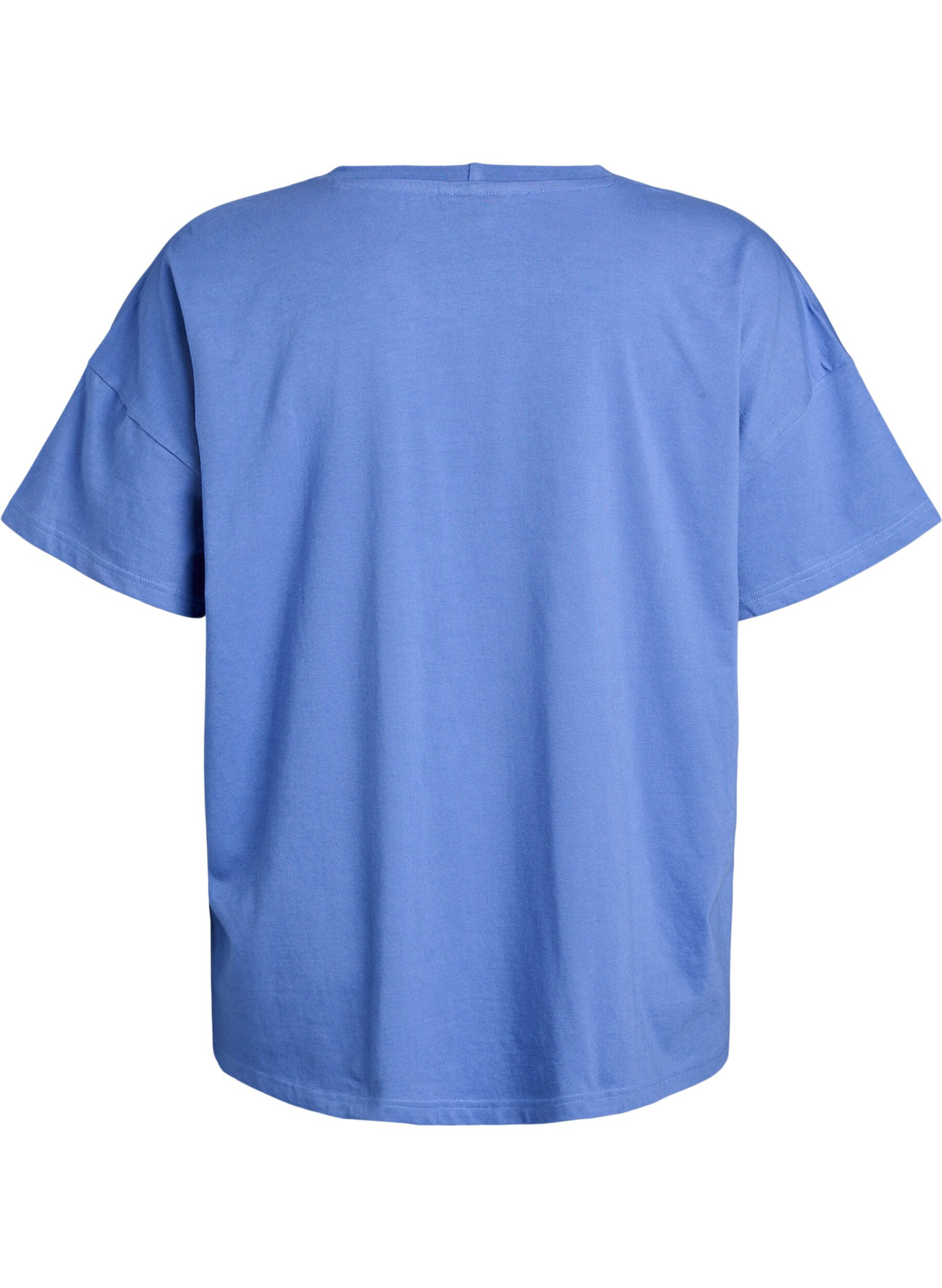 Zizzi T-shirt en coton bio avec un petit motif sur le devant, Bleu, Packshot image number 1