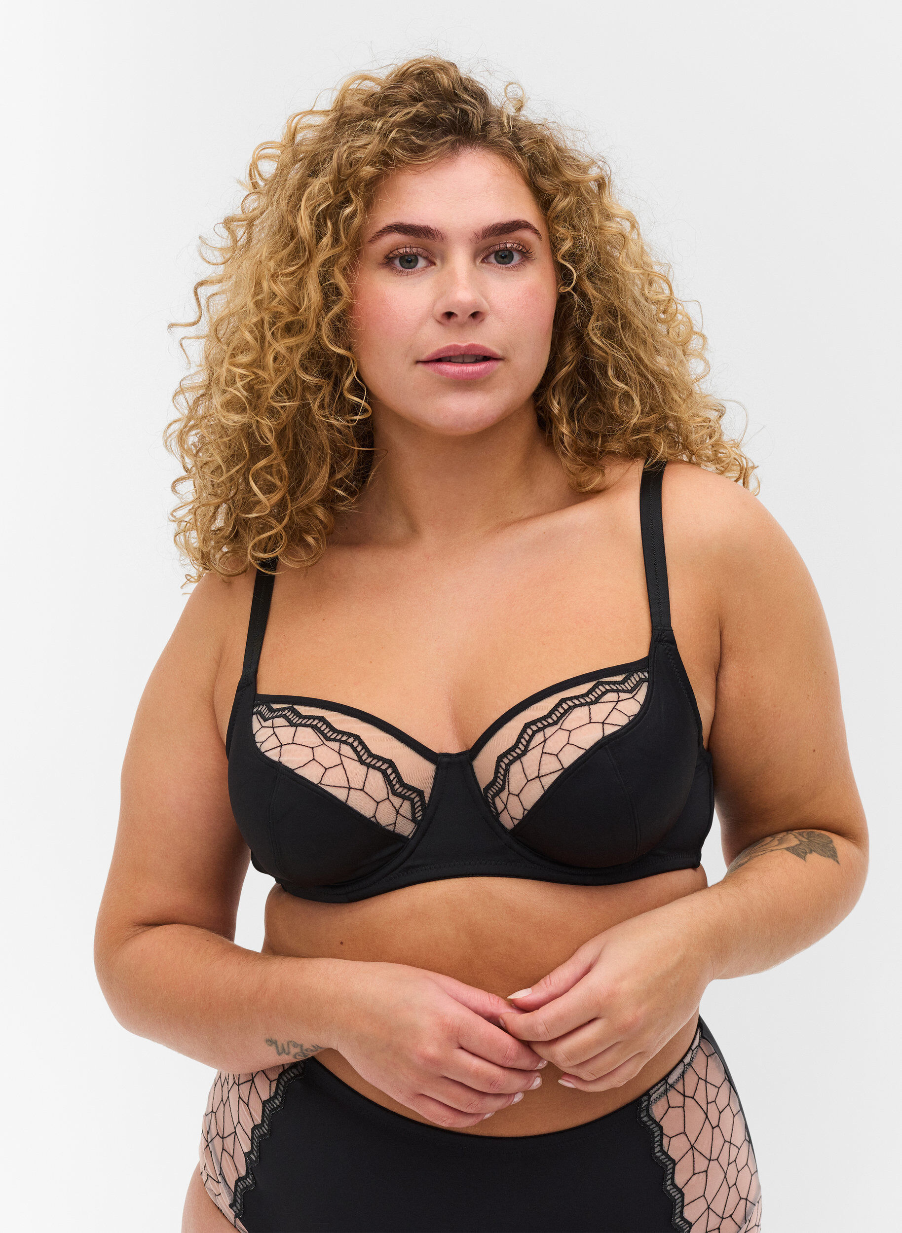 Zizzi Soutien-gorge &agrave; armatures avec motif, Black, Model image number 0
