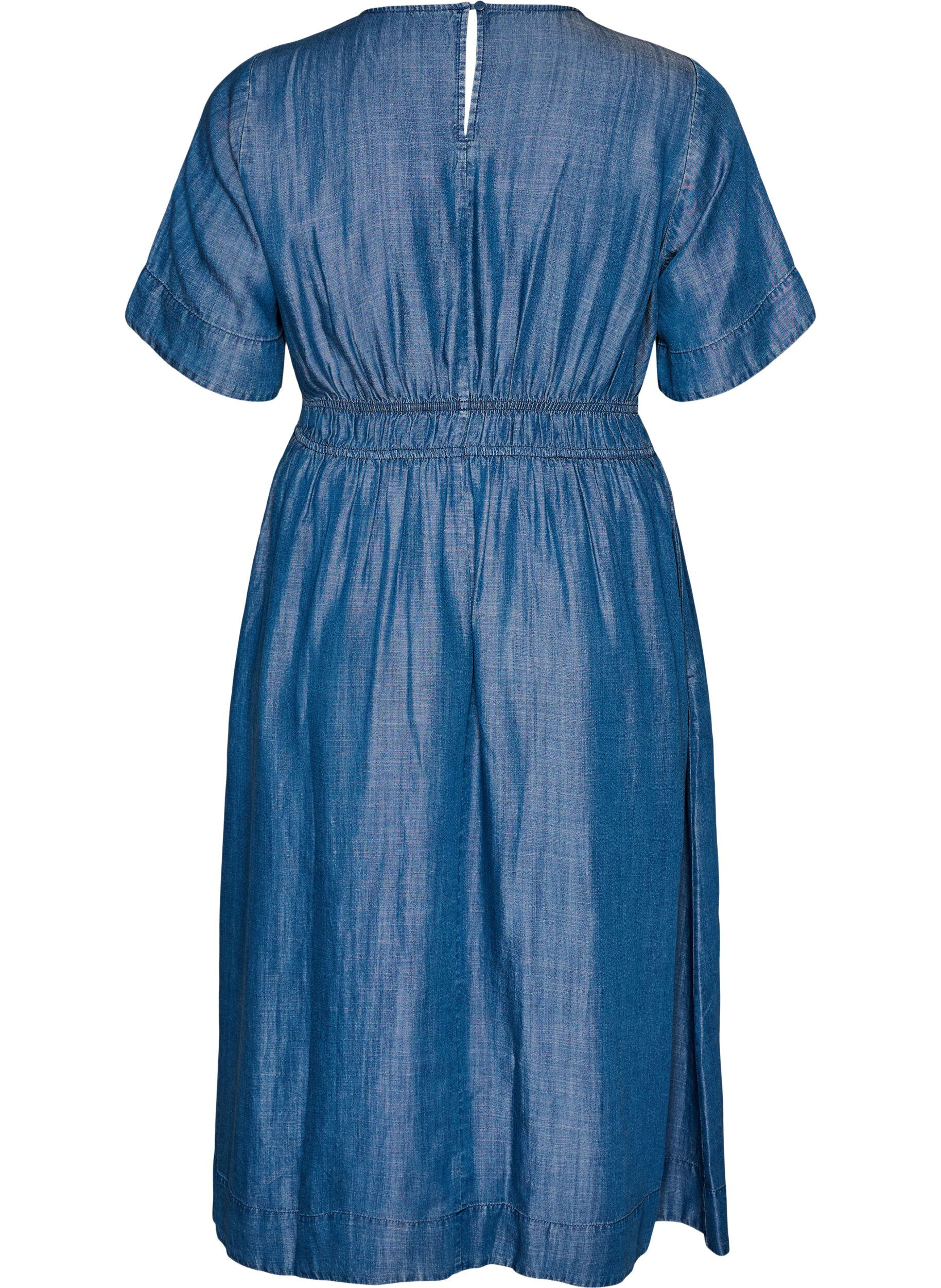 ZizziRobe midi aspect denim avec taille &eacute;lastique, Bleu, Packshot image number 1