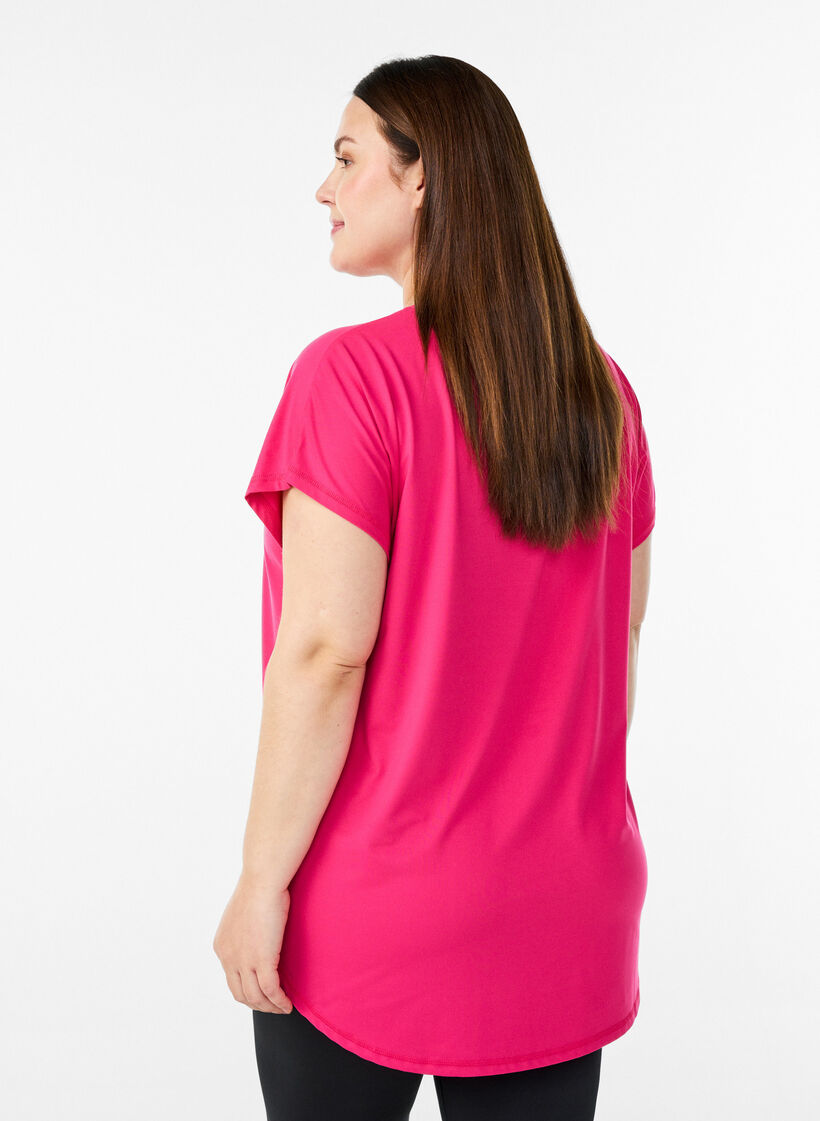 T-shirt de sport &agrave; manches courtes et col en V, Rose, Model image number 2