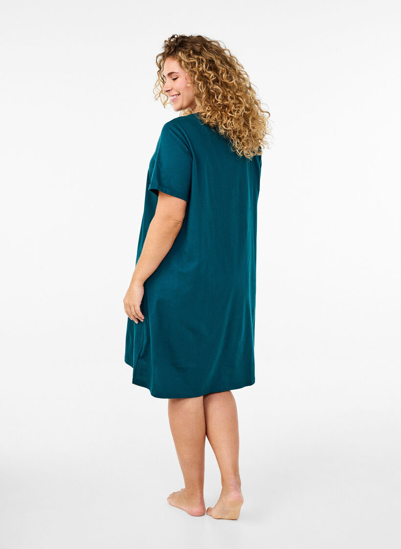 Chemise de nuit &agrave; manches courtes en coton biologique, Vert, Model image number 2