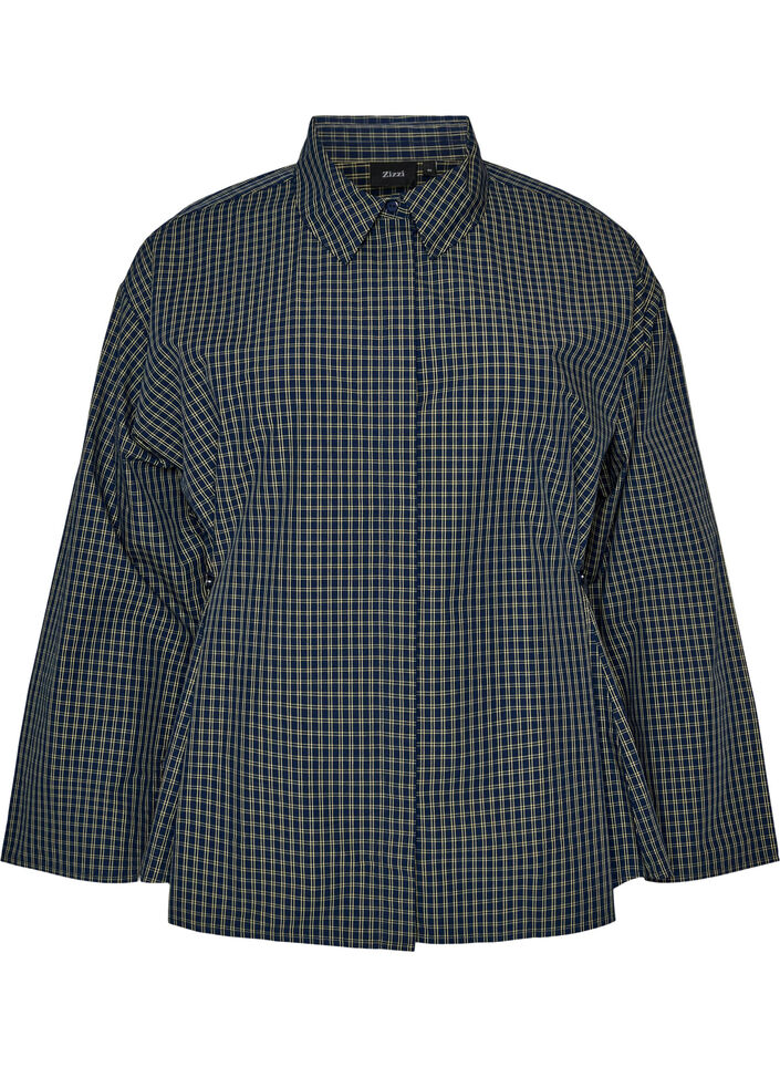 Chemise en coton &agrave; carreaux avec boutonnage dissimul&eacute;, Bleu, Packshot image number 0