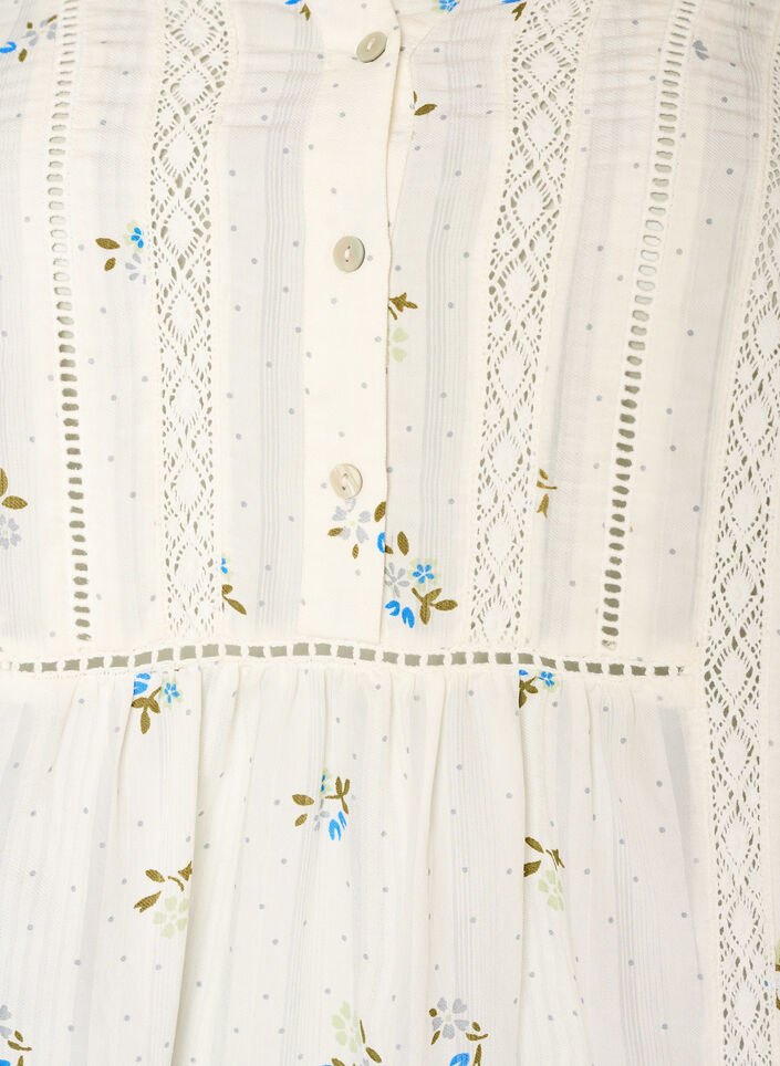 Robe courte en viscose avec bordure en dentelle et coupe trap&egrave;ze &eacute;vas&eacute;e, Vanille, Packshot image number 2