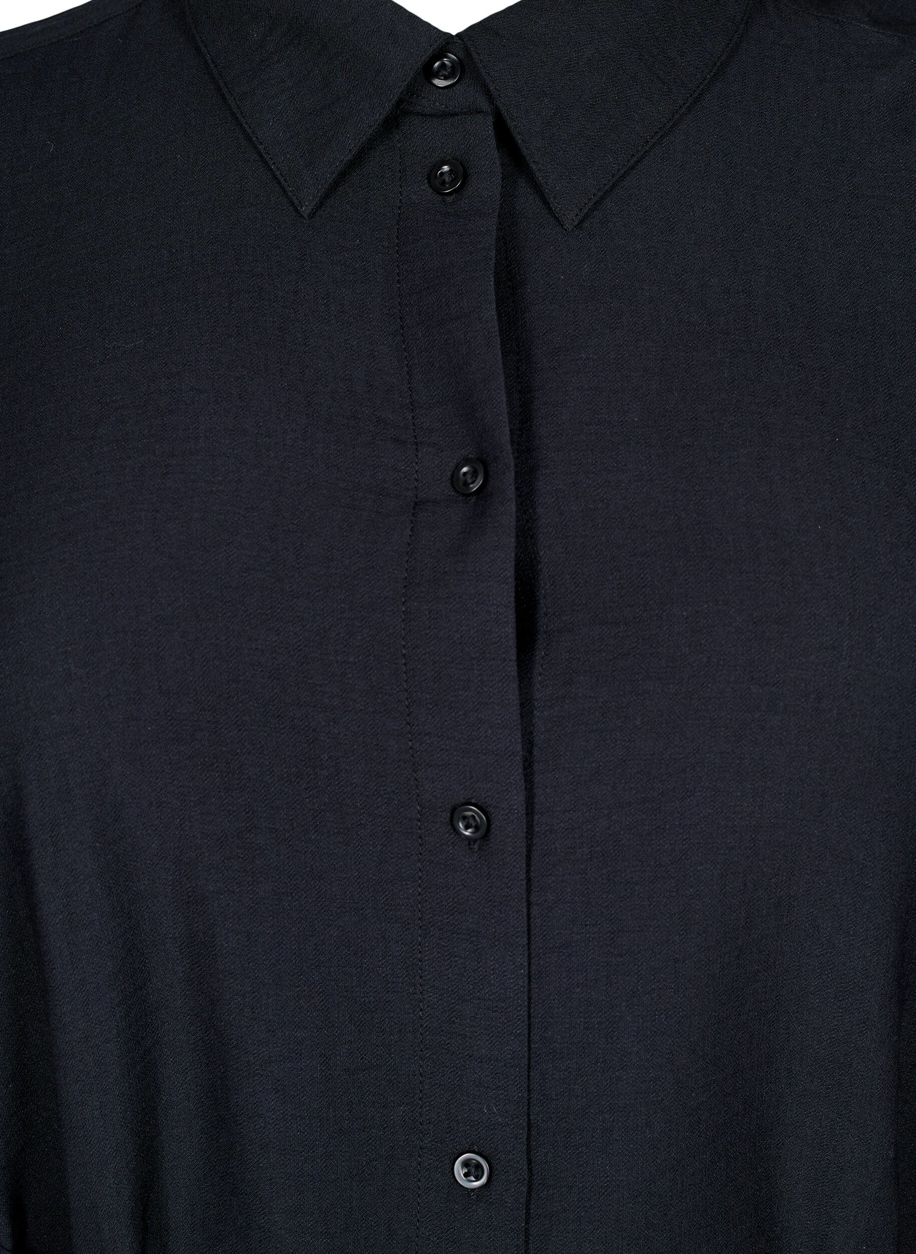 Zizzi Robe chemise avec ceinture nou&eacute;e et manches longues, Noir, Packshot image number 2