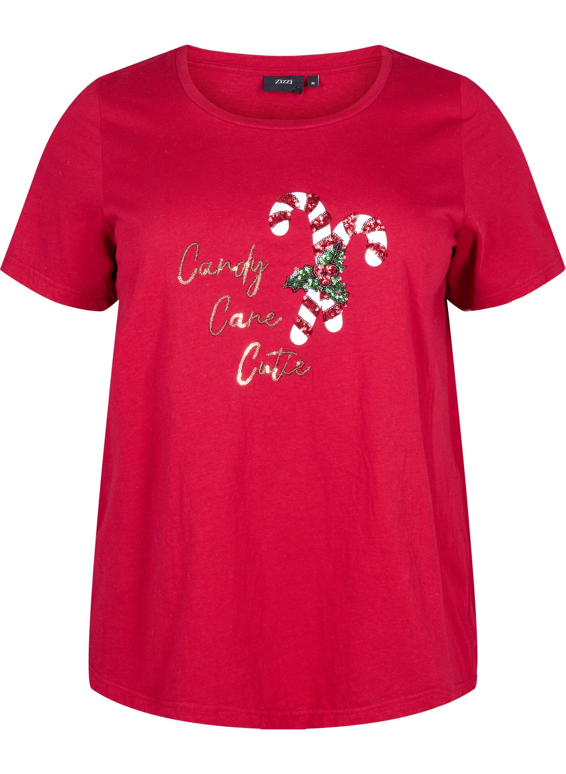 Zizzi T-shirts de No&euml;l en 100 % coton, Tango R.w.Candy Cane, Packshot image number 0
