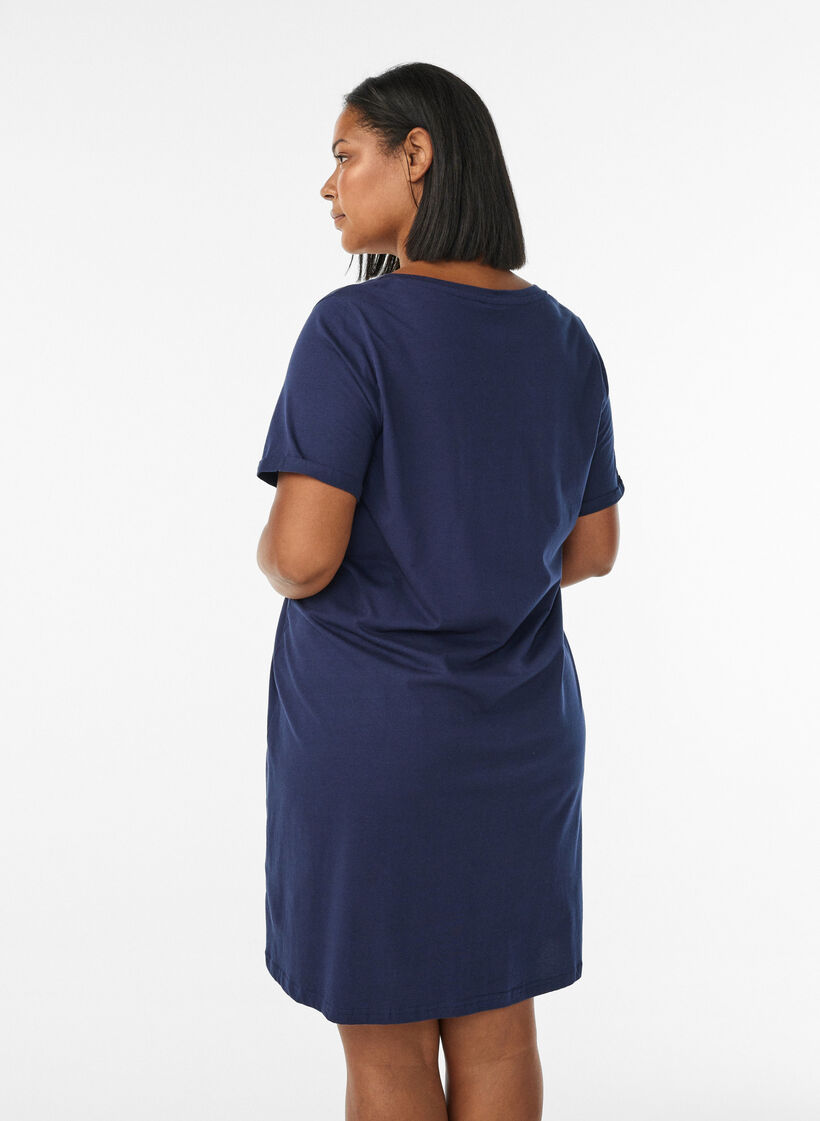 Chemise de nuit &agrave; manches courtes en coton biologique, Bleu, Model image number 2